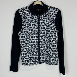 For Cynthia Navy Quilted Full Zip Ribbed Sweater Jacket PM